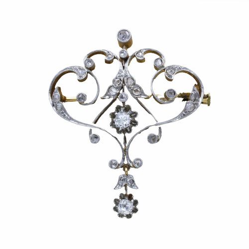 Belle Époque brooch in yellow gold, white gold and diamonds 58 Facettes 240294R