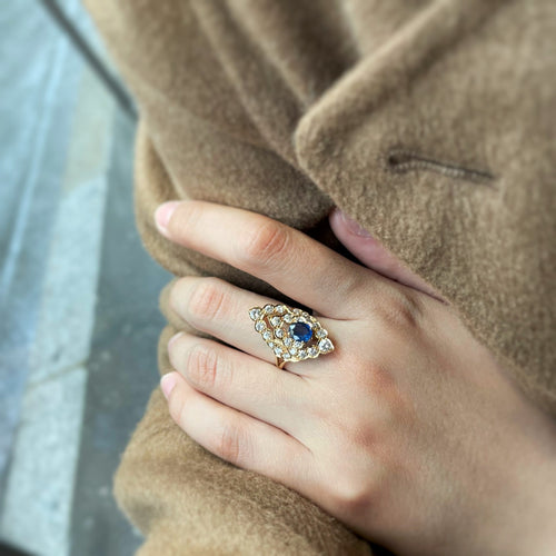 Ring 54 Ring i gult gull, safir og diamanter 58 Facettes 240033SP