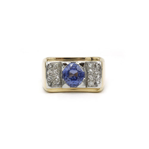Ring 54 Ring tank aus Gelbgold, Platin, Saphir und Diamanten 58 Facettes 240031SP