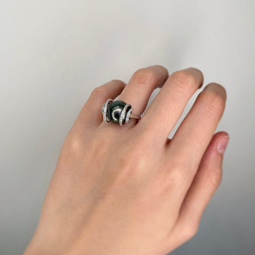 Ring size 54 White gold ring, Tahitian pearl and diamonds 58 Facettes 240198R