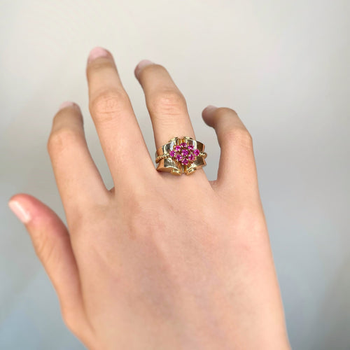 Ring 54 Ring Tank in yellow gold and synthetic rubies 58 Facettes 240171R