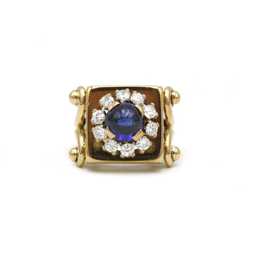 Ring 49 Yellow gold ring, synthetic sapphire and diamonds 58 Facettes 240150R