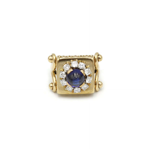 Ring 49 Yellow gold ring, synthetic sapphire and diamonds 58 Facettes 240150R