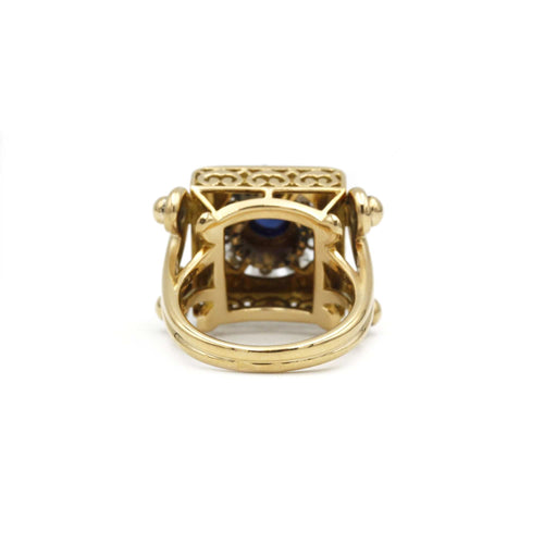 Ring 49 Yellow gold ring, synthetic sapphire and diamonds 58 Facettes 240150R