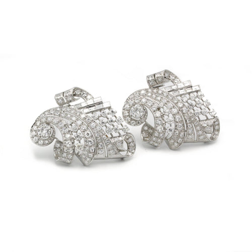 Pendientes Broche doble clip Art Deco en oro, platino y diamantes 58 Facettes 240117R