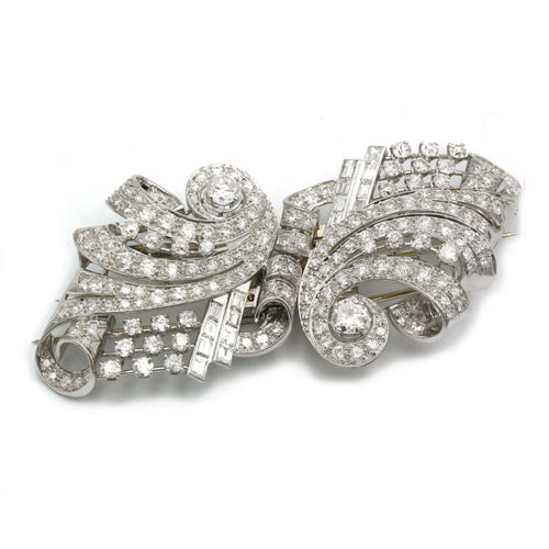 Pendientes Broche doble clip Art Deco en oro, platino y diamantes 58 Facettes 240117R