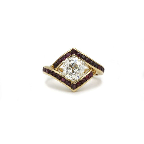 Bague 54 Bague en or jaune 750, diamant et rubis 58 Facettes 240105R