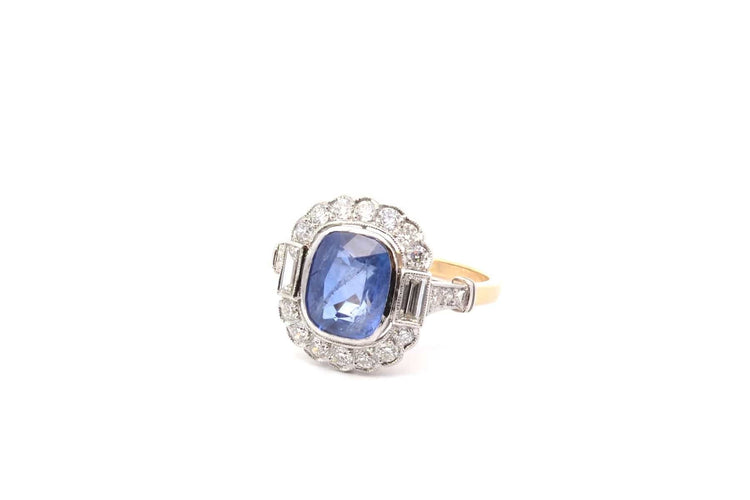 Bague 54 Bague de fiançailles - Saphir de Ceylan 3,15 ct en or jaune 18k et platine 58 Facettes 26064-26445