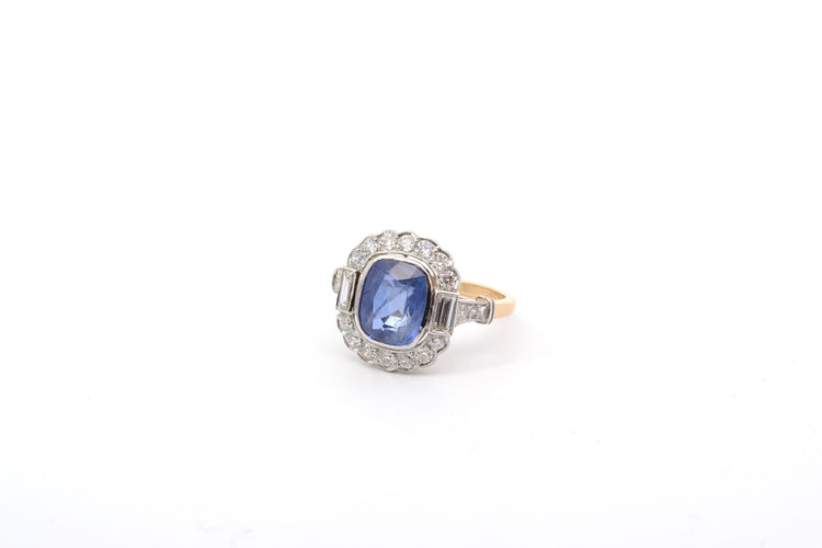 Bague 54 Bague de fiançailles - Saphir de Ceylan 3,15 ct en or jaune 18k et platine 58 Facettes 26064-26445