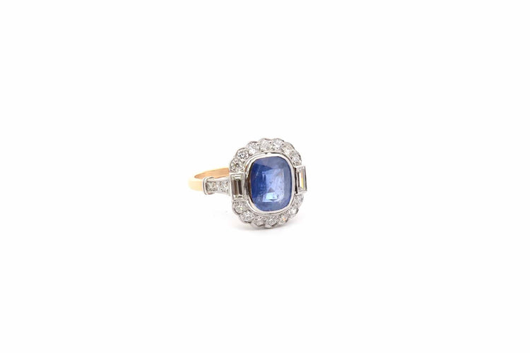Bague 54 Bague de fiançailles - Saphir de Ceylan 3,15 ct en or jaune 18k et platine 58 Facettes 26064-26445