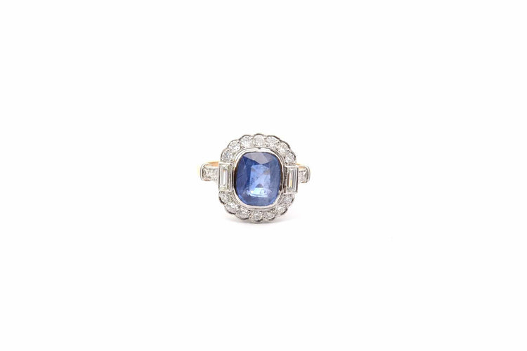 Bague 54 Bague de fiançailles - Saphir de Ceylan 3,15 ct en or jaune 18k et platine 58 Facettes 26064-26445