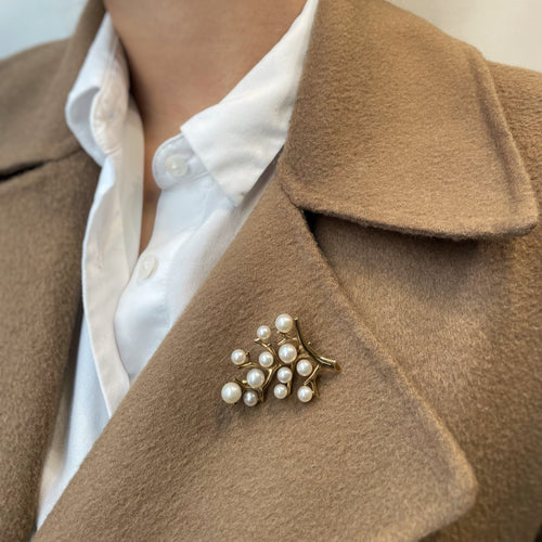 Sarı altın ve incilerden üzüm salkımı broş broş 58 Facettes 220001SP