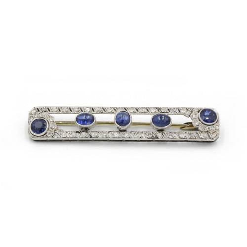 Brooch Brooch Art Deco in white gold, platinum, sapphires and diamonds 58 Facettes 220178R