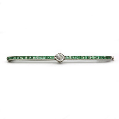 Brož Brož Art Deco ze zlata a Platina, diamant a smaragdy 58 Facettes 220129R