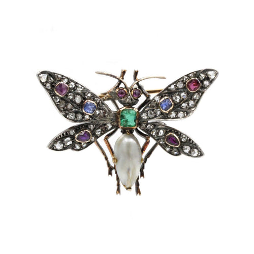 Brooch Dragonfly Brooch in gold, silver and precious stones 58 Facettes 220097R