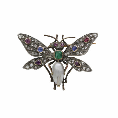 Brooch Dragonfly Brooch in gold, silver and precious stones 58 Facettes 220097R
