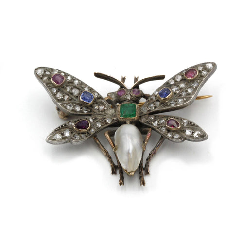Brooch Dragonfly Brooch in gold, silver and precious stones 58 Facettes 220097R