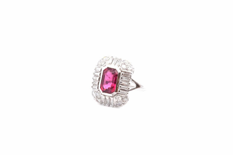 Bague 55 Bague vintage en or blanc 18k, tourmaline et diamants 58 Facettes 26431-26500