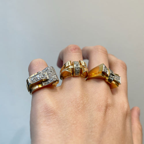Ring 46 Tank - Ring aus Gelbgold, Platin und Diamanten 58 Facettes 230041SP