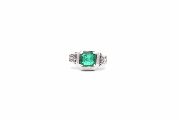Bague 47 Bague vintage en or blanc 18k et platine, émeraude et diamants 58 Facettes 26359B-25909
