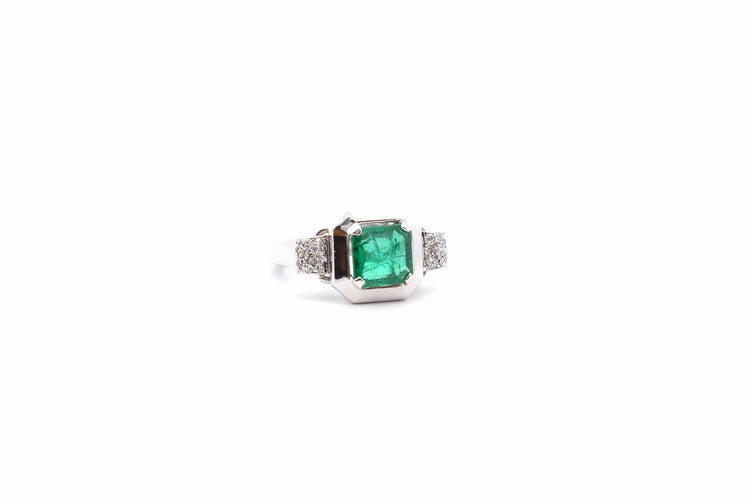 Bague 47 Bague vintage en or blanc 18k et platine, émeraude et diamants 58 Facettes 26359B-25909