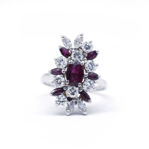 Ring 54 Marquise - Ring in witgoud, robijn en diamanten 58 Facettes 230023SP