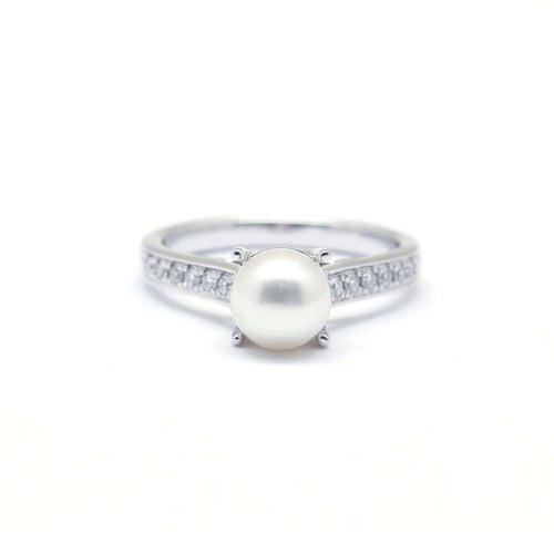 Ring 52 Ring Solitär aus Weißgold mit Perle und Diamanten 58 Facettes 130136R-160047R