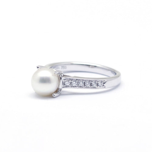 Ring 52 Ring Solitär aus Weißgold mit Perle und Diamanten 58 Facettes 130136R-160047R