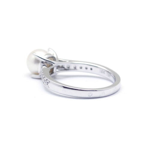 Ring 52 Ring Solitär aus Weißgold mit Perle und Diamanten 58 Facettes 130136R-160047R
