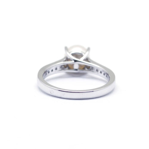 Ring 52 Ring Solitär aus Weißgold mit Perle und Diamanten 58 Facettes 130136R-160047R