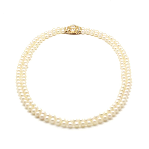 Necklace Double-strand necklace in yellow gold, cultured pearls and diamonds 58 Facettes 150004SP