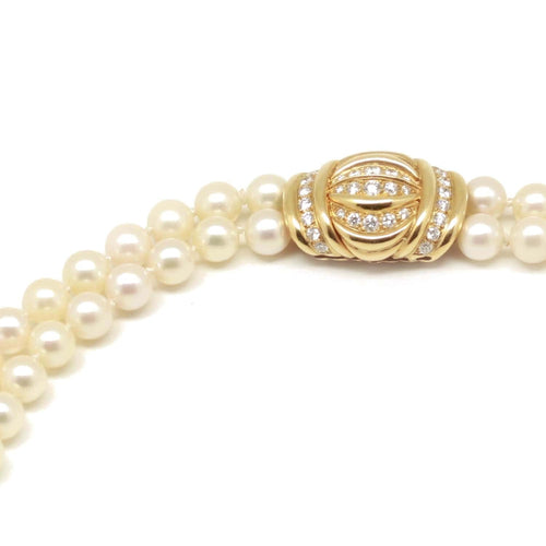 Necklace Double-strand necklace in yellow gold, cultured pearls and diamonds 58 Facettes 150004SP