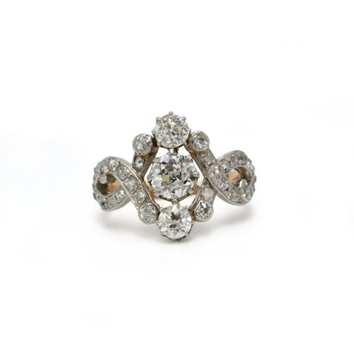 Belle Époque Ring 52 - Yellow gold ring, platinum and diamonds 58 Facettes 1443