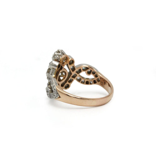Belle Époque Ring 52 - Yellow gold ring, platinum and diamonds 58 Facettes 1443