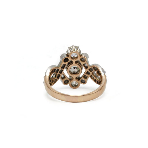 Belle Époque Ring 52 - Yellow gold ring, platinum and diamonds 58 Facettes 1443