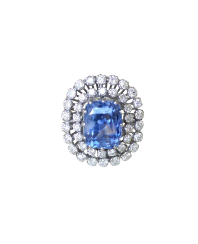 Inel 57 Inel cu safir de Ceylon din aur alb și diamante 58 Facettes
