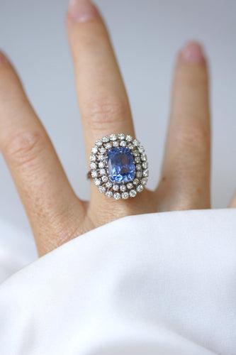 Inel 57 Inel cu safir de Ceylon din aur alb și diamante 58 Facettes