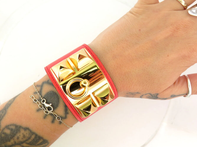 Armband Hermès Hondenhalsband Médor - Armband van roze Epsom-leer 58 Facettes 276893