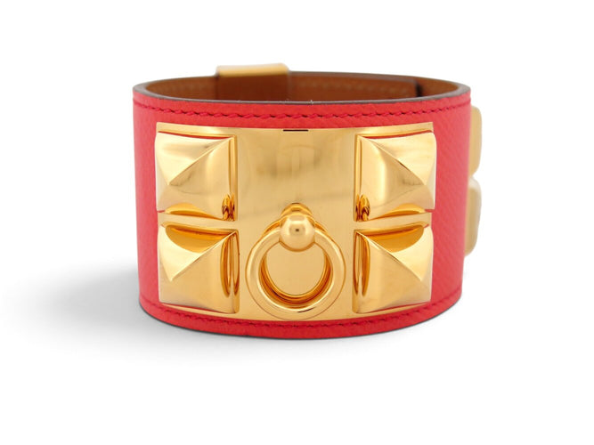 Armband Hermès Hondenhalsband Médor - Armband van roze Epsom-leer 58 Facettes 276893