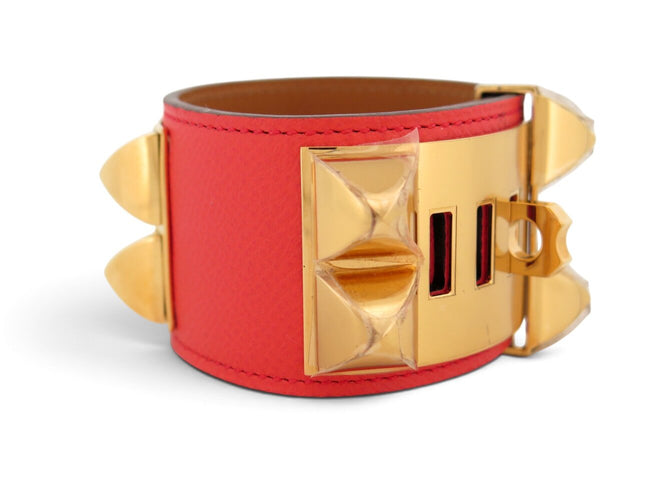 Armband Hermès Hondenhalsband Médor - Armband van roze Epsom-leer 58 Facettes 276893