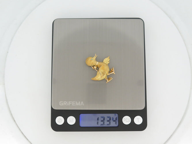 Brosche Boucheron - Entenbrosche aus 18 Karat Gelbgold, Türkis und Diamanten 58 Facettes 276293