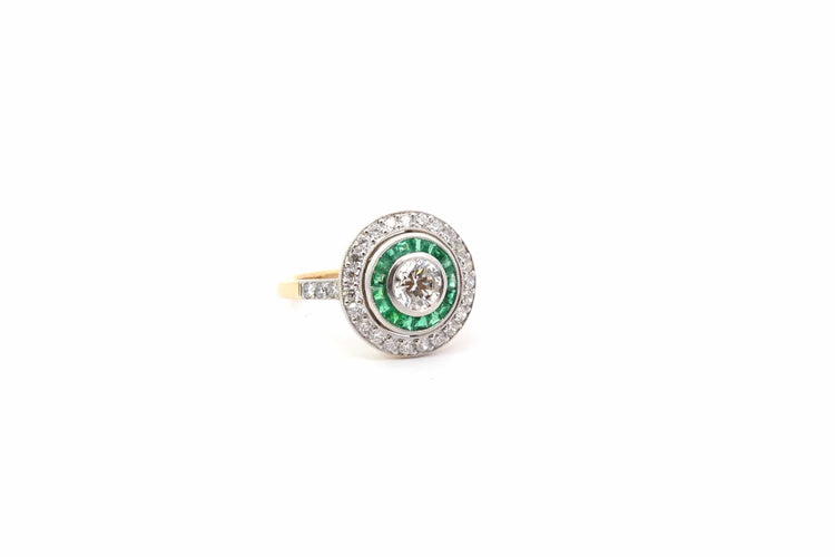 Bague 54 Bague Art déco en platine et or 18k, diamants et émeraudes 58 Facettes 26477-26557