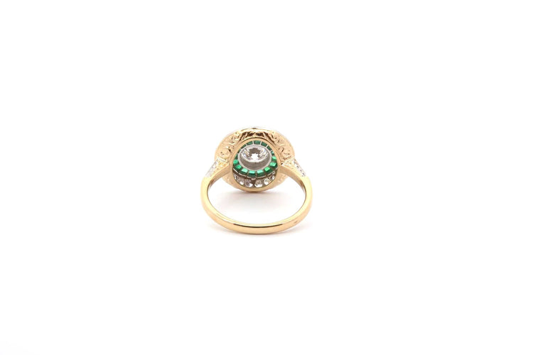 Bague 54 Bague Art déco en platine et or 18k, diamants et émeraudes 58 Facettes 26477-26557