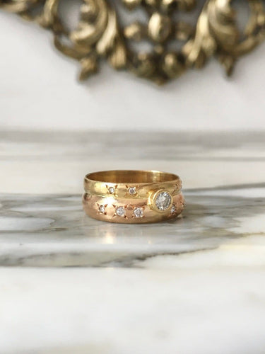 Anello 57 Anello in oro giallo e oro rosa 18K con diamanti 58 Facettes 287