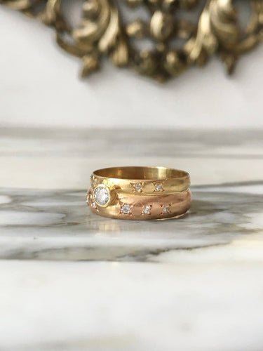 Anello 57 Anello in oro giallo e oro rosa 18K con diamanti 58 Facettes 287