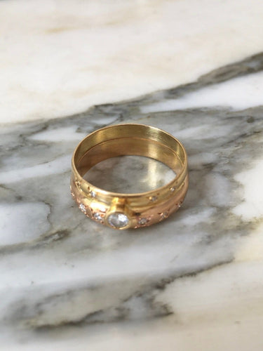 Anello 57 Anello in oro giallo e oro rosa 18K con diamanti 58 Facettes 287