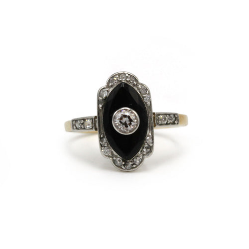 Ring 44 Art Deco - Ring in yellow gold, platinum, onyx and diamonds 58 Facettes 260233R