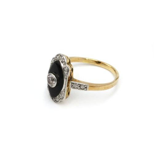Ring 44 Art Deco - Ring in yellow gold, platinum, onyx and diamonds 58 Facettes 260233R