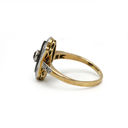 Ring 44 Art Deco - Ring in yellow gold, platinum, onyx and diamonds 58 Facettes 260233R