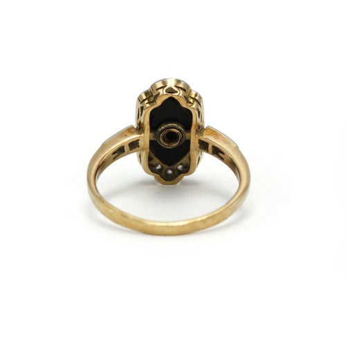 Ring 44 Art Deco - Ring in yellow gold, platinum, onyx and diamonds 58 Facettes 260233R